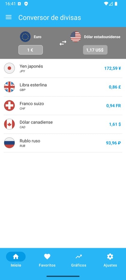 Pantalla de Currency Converter & Exchange: Pantalla principal del conversor